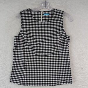 J McLaughlin Layne Top Women's 8 Gingham Black White Sleeveless Blouse